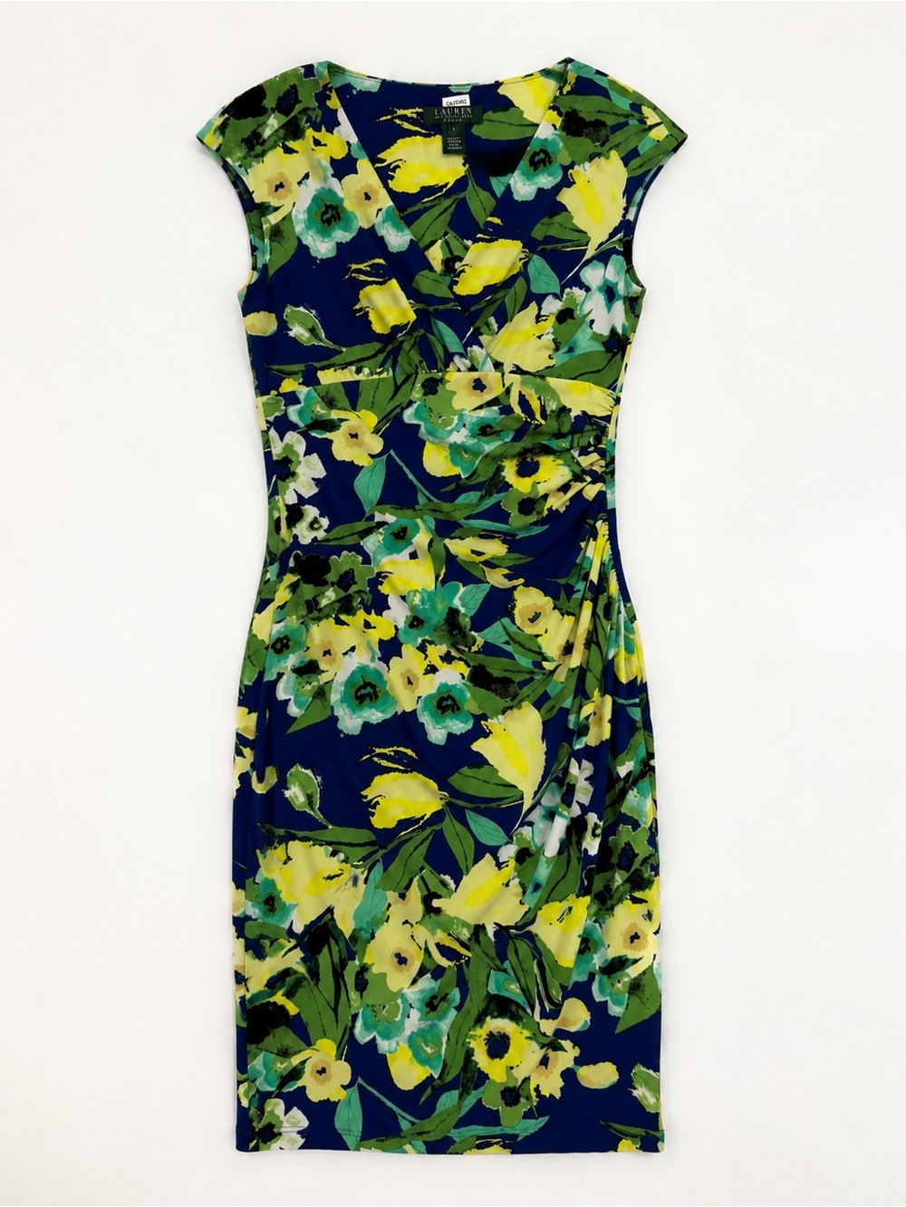 Ralph Lauren Navy Floral Wrap-Front Midi Dress